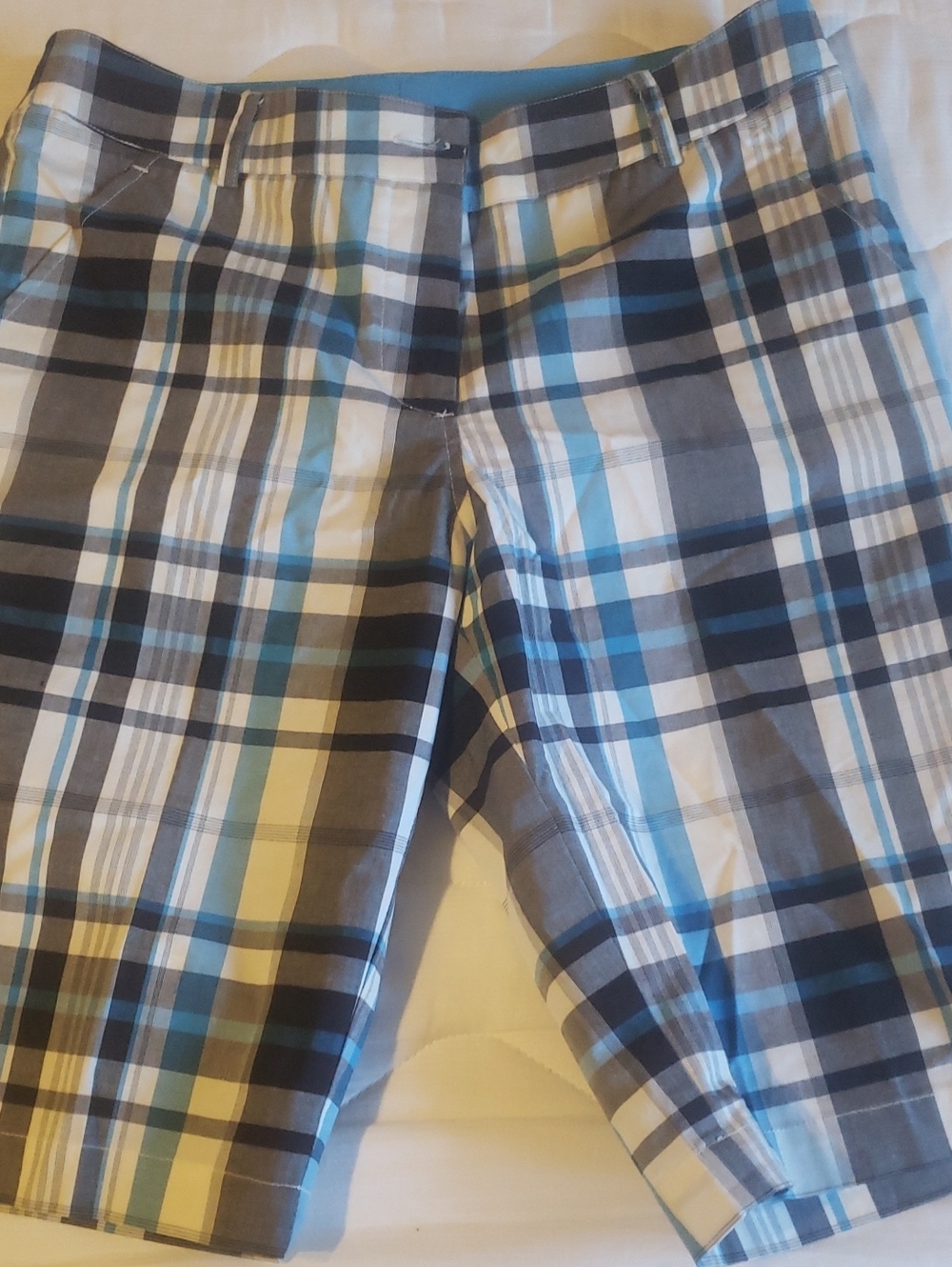 Men’s Plaid Chino Shorts in Blue, Gray & White